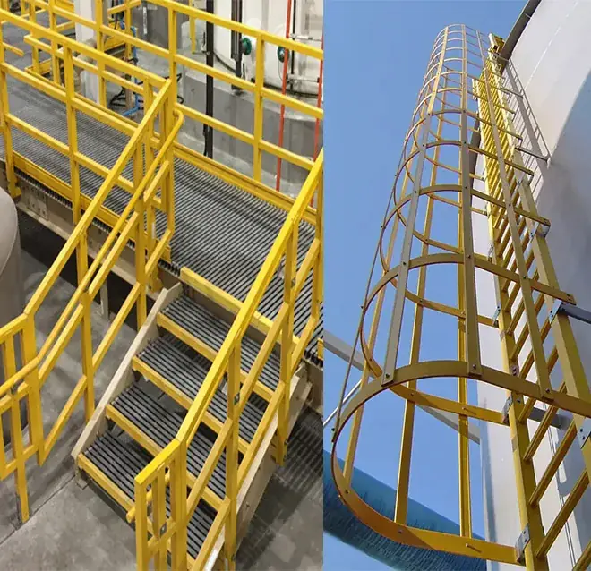 Lightweight FRP stair and handrail tower access for telecom antenna installation
