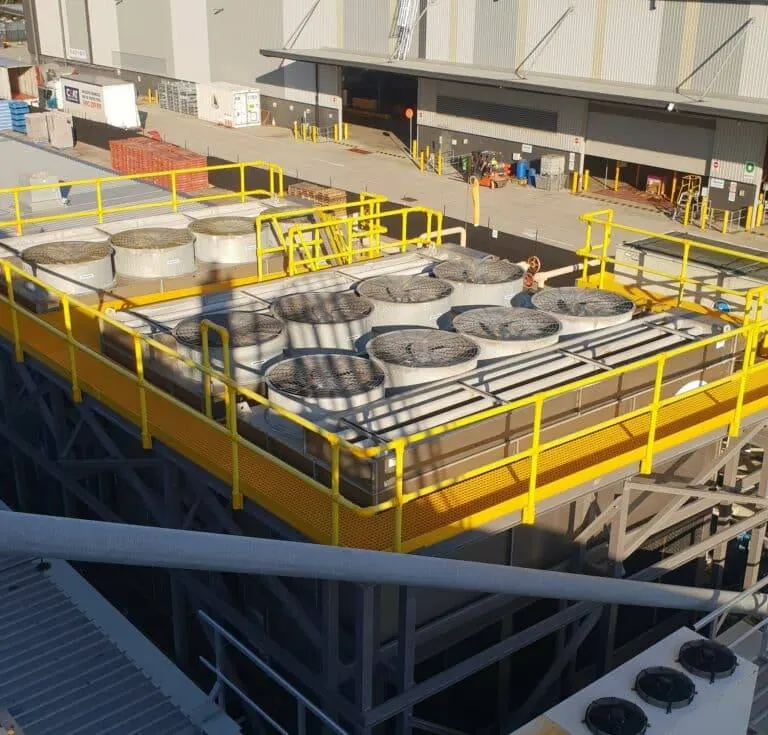 FRP grating platform and guardrails at a cooling tower