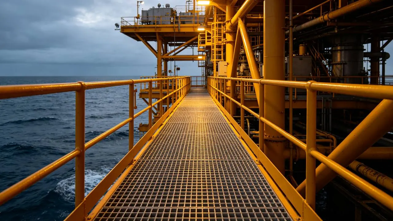 rejilla FRP en plataforma offshore