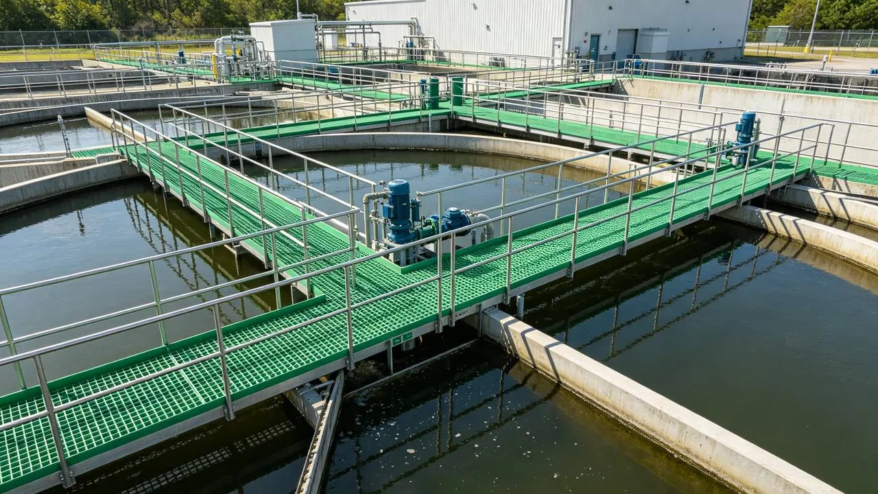 rejilla FRP en planta de tratamiento de aguas residuales