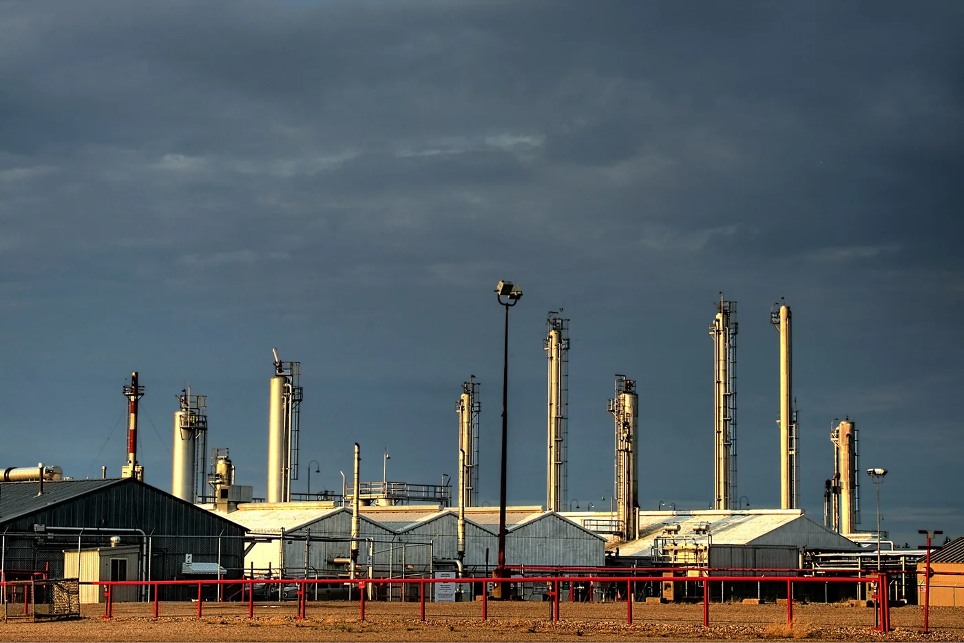 GRP grating platform beside petrochemical distillation columns